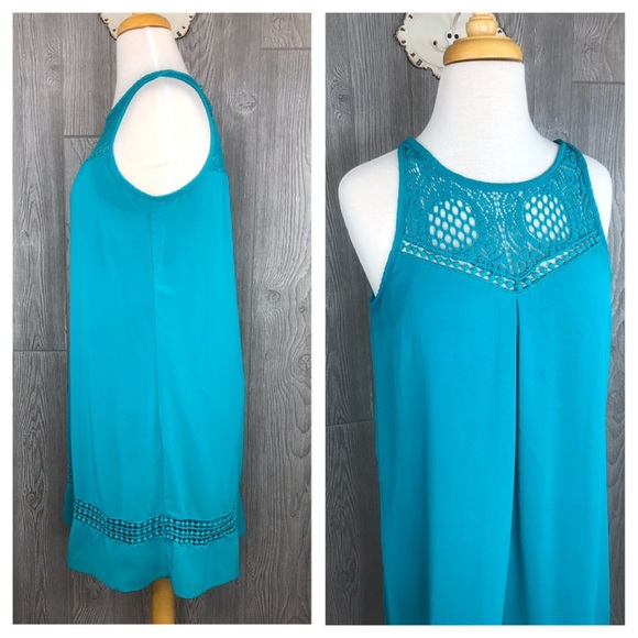 By & By Teal Shift Halter Lace Dress Size Large - Picture 4 of 6